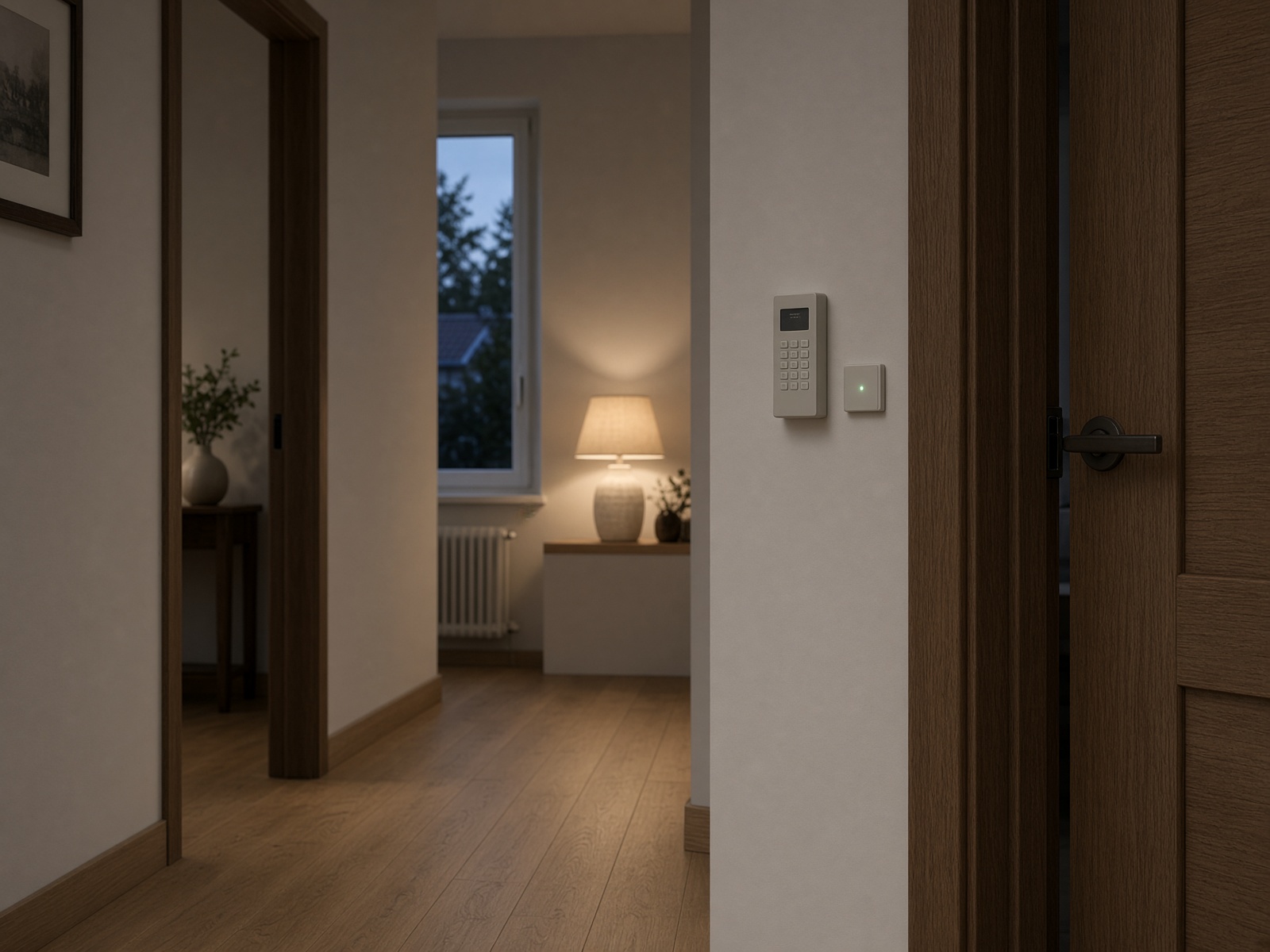 Diskretes Alarmtableaus neben einem Türrahmen