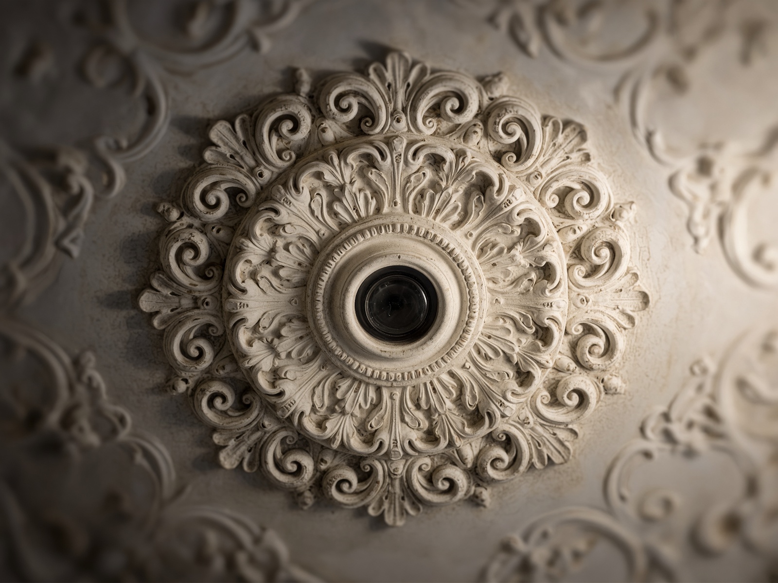 Stuckrosette mit diskret eingesetzter Kameraoptik