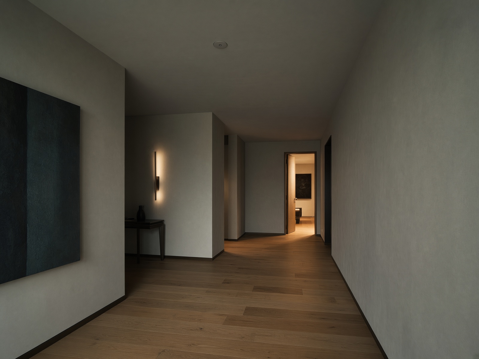 Villengang mit bündig in die Decke gesetzter, kaum sichtbarer Kamera